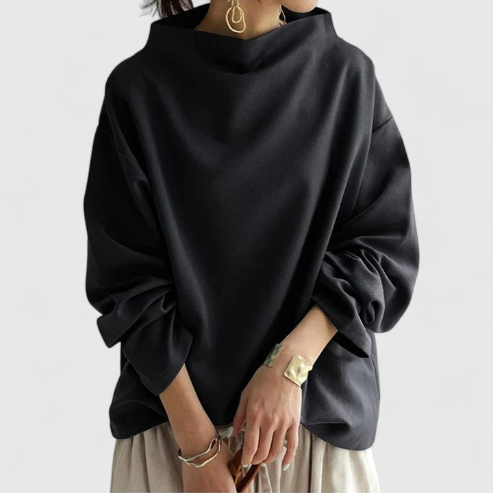 Women’s high-neck top with a relaxed fit and elegant design, ideal for office wear, casual outings, and smart-casual styling.
