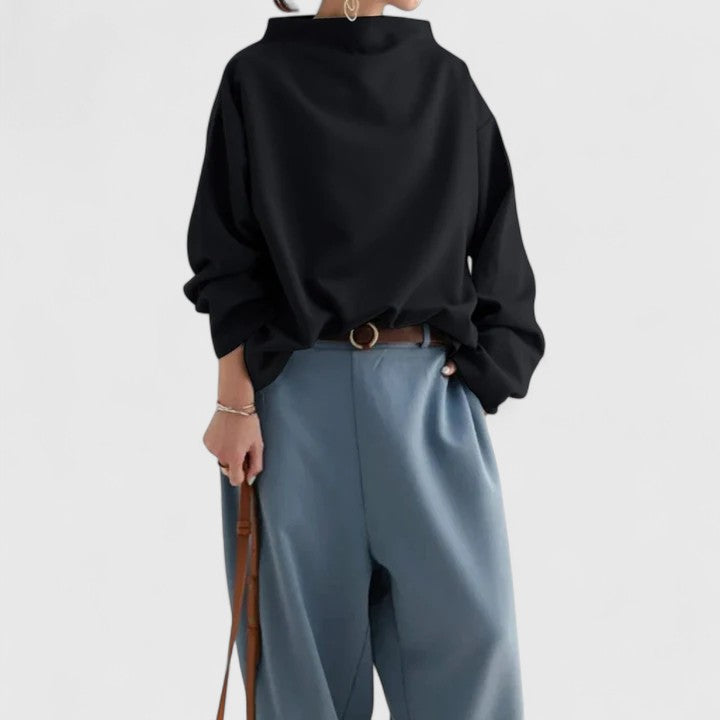 Women’s high-neck top with a relaxed fit and elegant design, ideal for office wear, casual outings, and smart-casual styling.