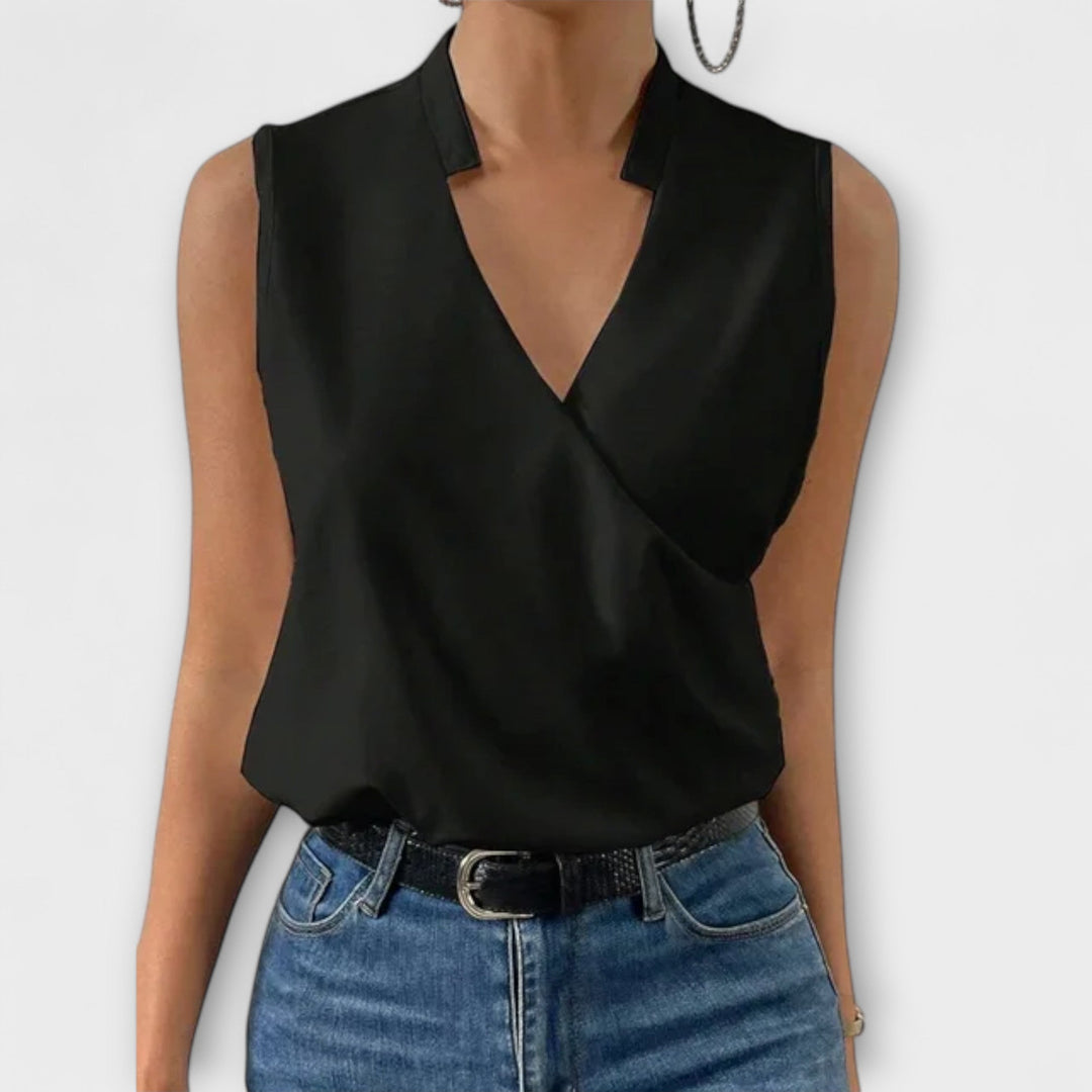 Women’s V-neck top with a relaxed fit and lightweight design, ideal for vacations, casual outings, and everyday styling.