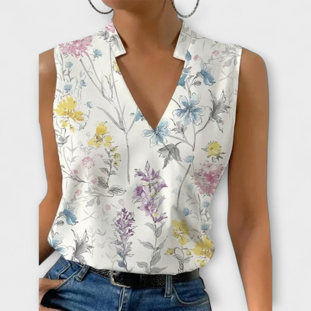 Women’s V-neck top with a relaxed fit and lightweight design, ideal for vacations, casual outings, and everyday styling.