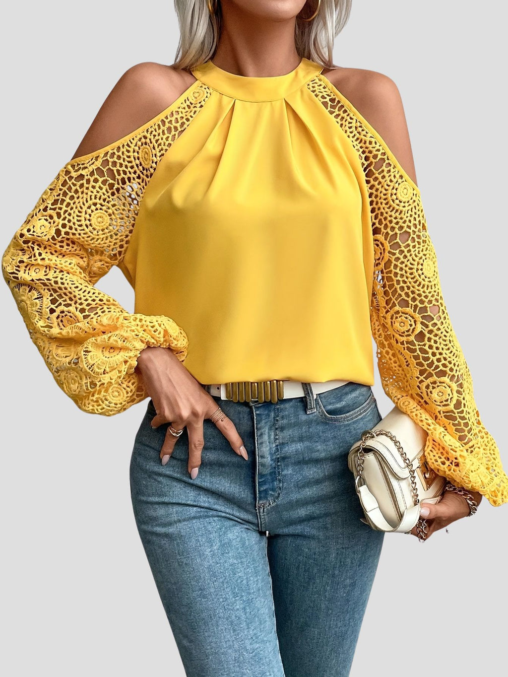 Elegant Off-Shoulder Lace Trim Blouse