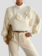 Elegant Floral Appliqué Pullover Sweater