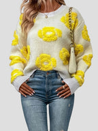 Elegant Floral Embroidered Crew Neck Sweater