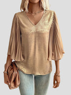 Elegant V-Neck Pleated Blouse