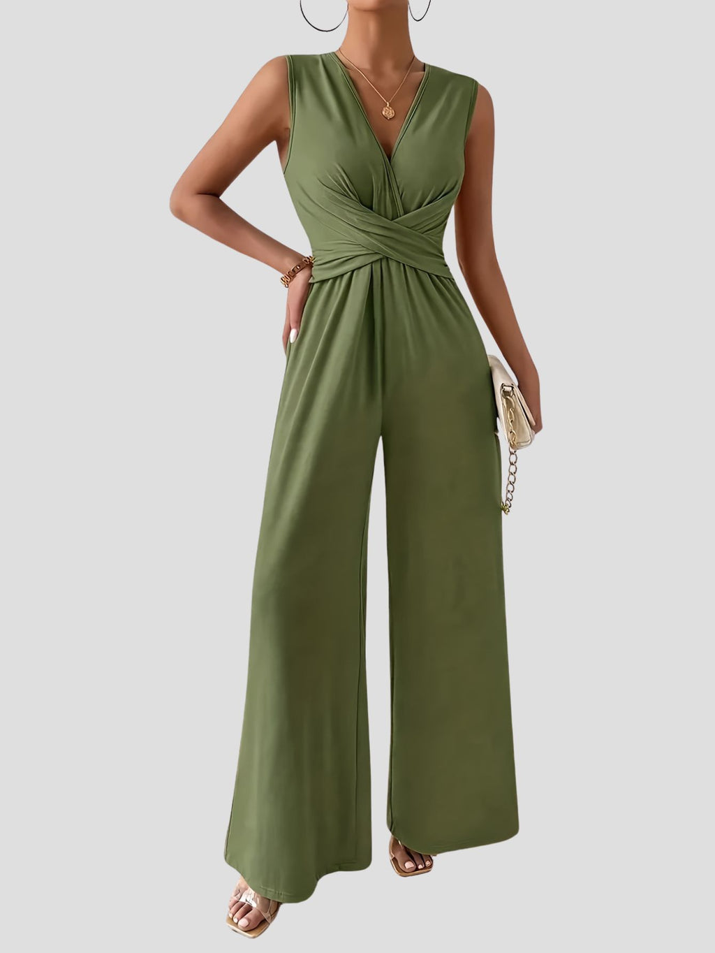 Elegant Green V-Neck Jumpsuit