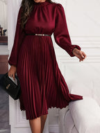Elegant Burgundy Ruffled Sleeve Dress