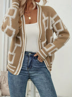 Elegant Color-Block V-Neck Cardigan