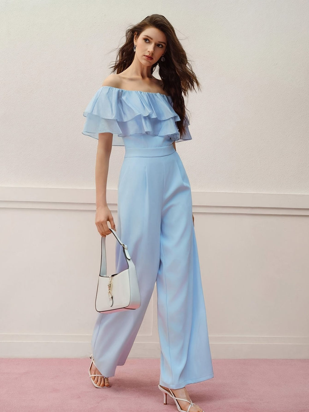 Light Blue Off the Shoulder Jumpsuit