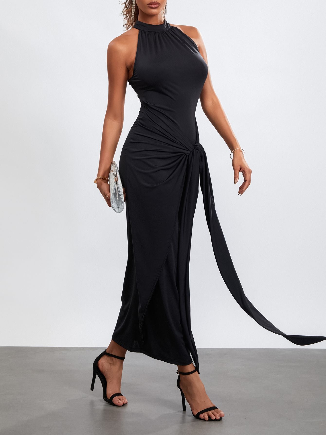 Elegant Twist Front Bodycon Maxi Dress