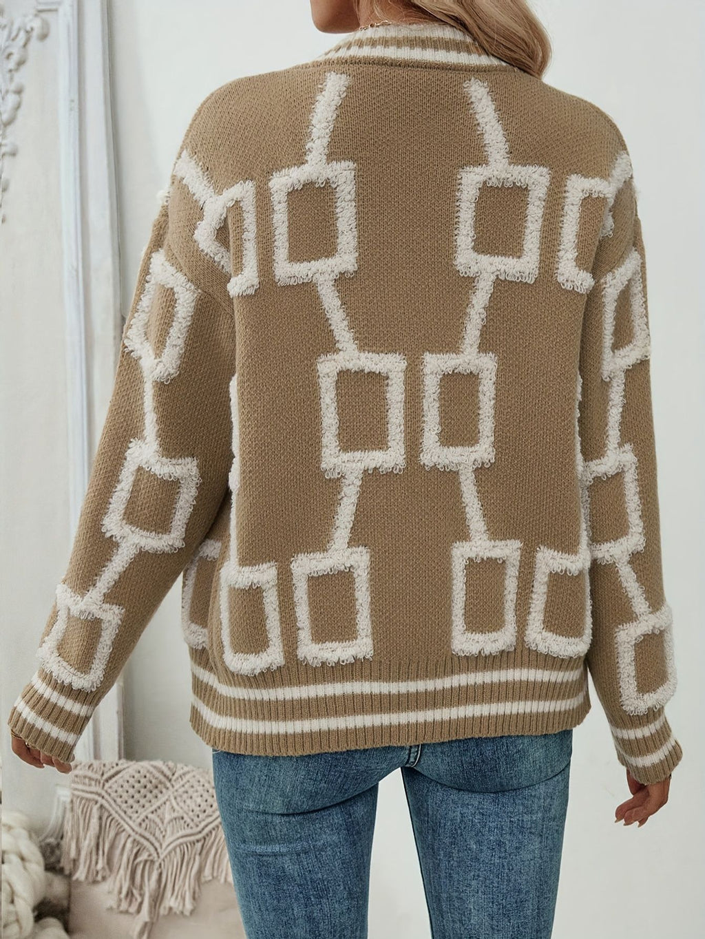 Elegant Color-Block V-Neck Cardigan