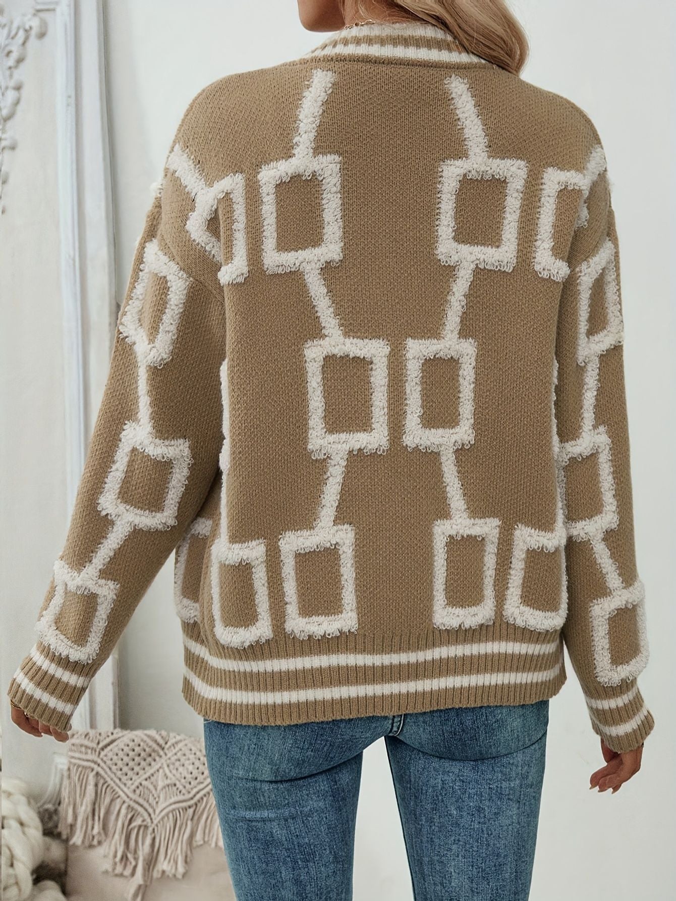 Elegant Color-Block V-Neck Cardigan