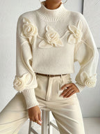 Elegant Floral Appliqué Pullover Sweater