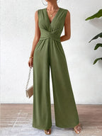 Elegant Green V-Neck Jumpsuit