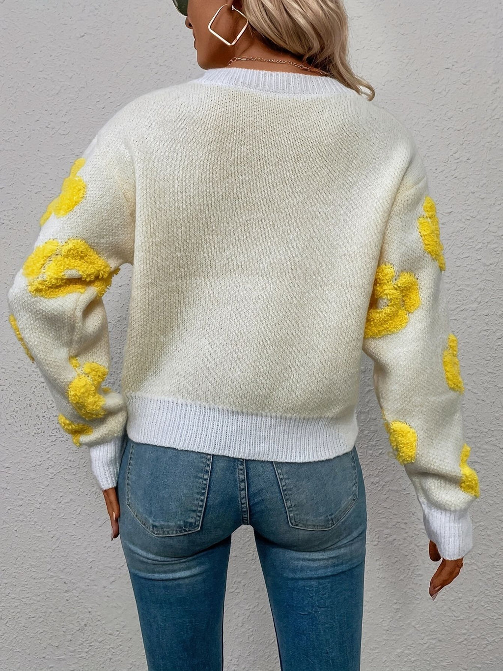 Elegant Floral Embroidered Crew Neck Sweater