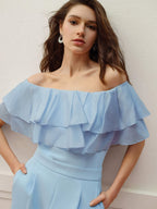 Light Blue Off the Shoulder Jumpsuit