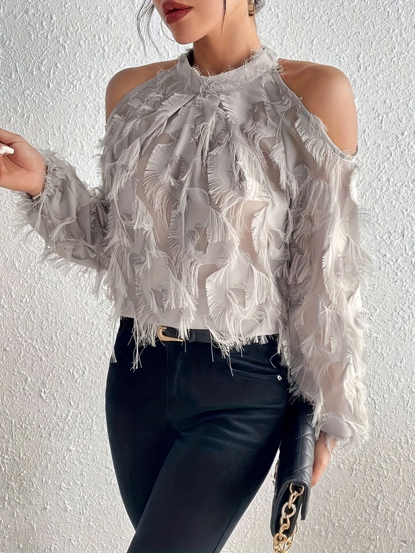 Elegant Plush Long Sleeve Blouse