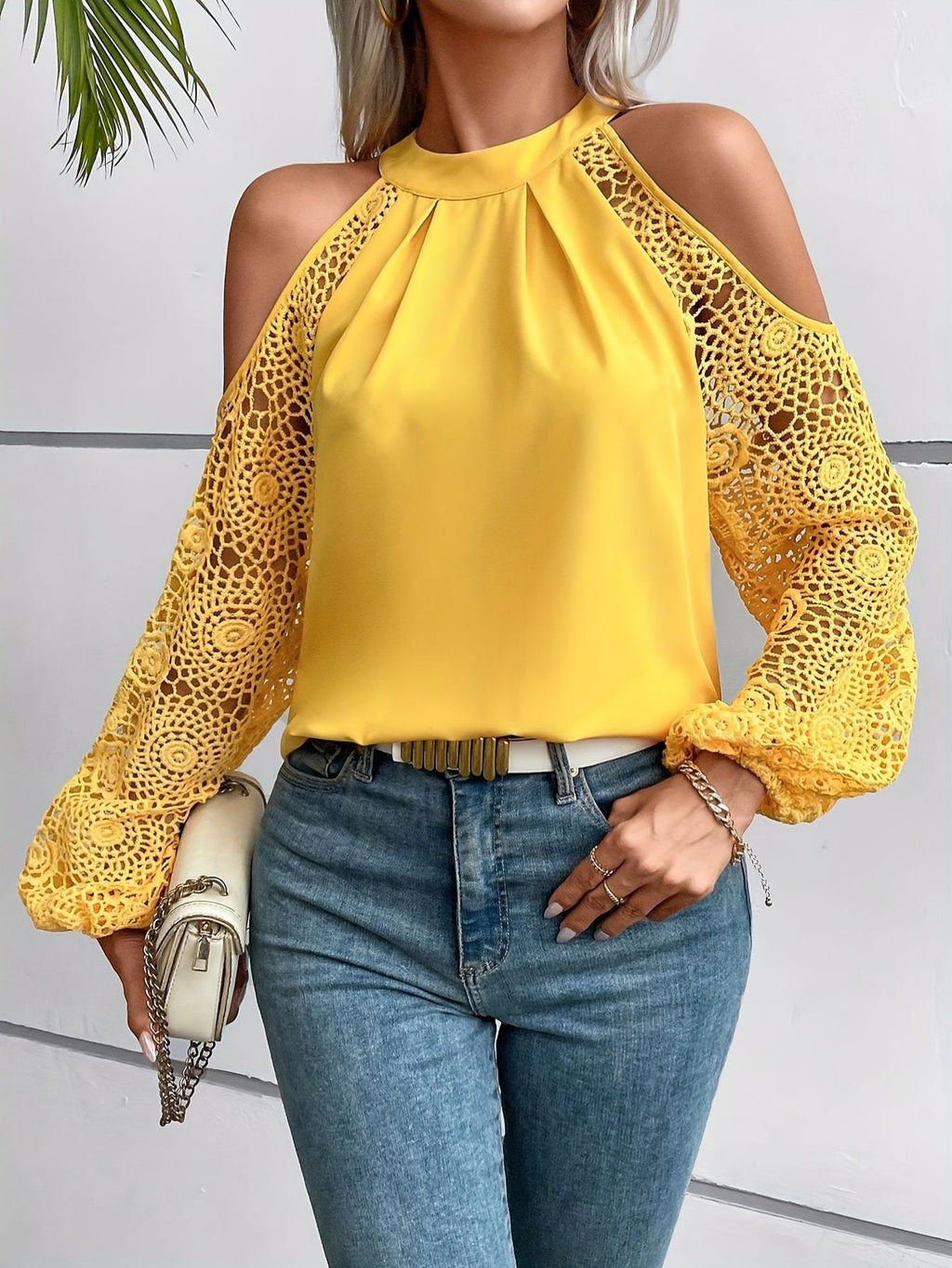 Elegant Off-Shoulder Lace Trim Blouse