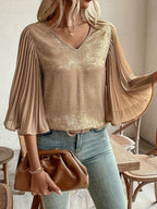 Elegant V-Neck Pleated Blouse