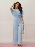 Light Blue Off the Shoulder Jumpsuit