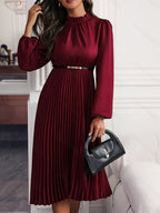 Elegant Burgundy Ruffled Sleeve Dress