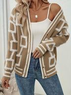 Elegant Color-Block V-Neck Cardigan