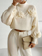 Elegant Floral Appliqué Pullover Sweater