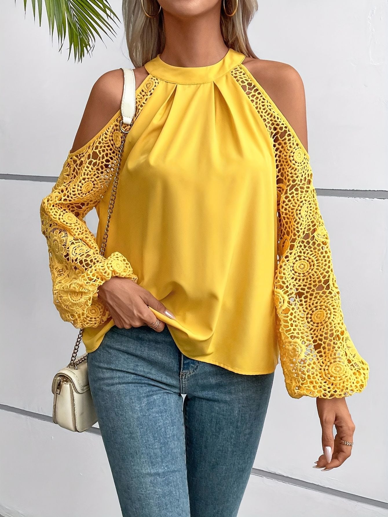 Elegant Off-Shoulder Lace Trim Blouse