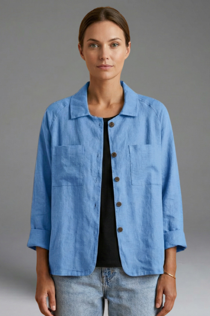 Women’s Blouse with Round Neck and Button Fastening
