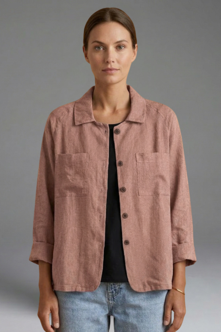 Women’s Blouse with Round Neck and Button Fastening