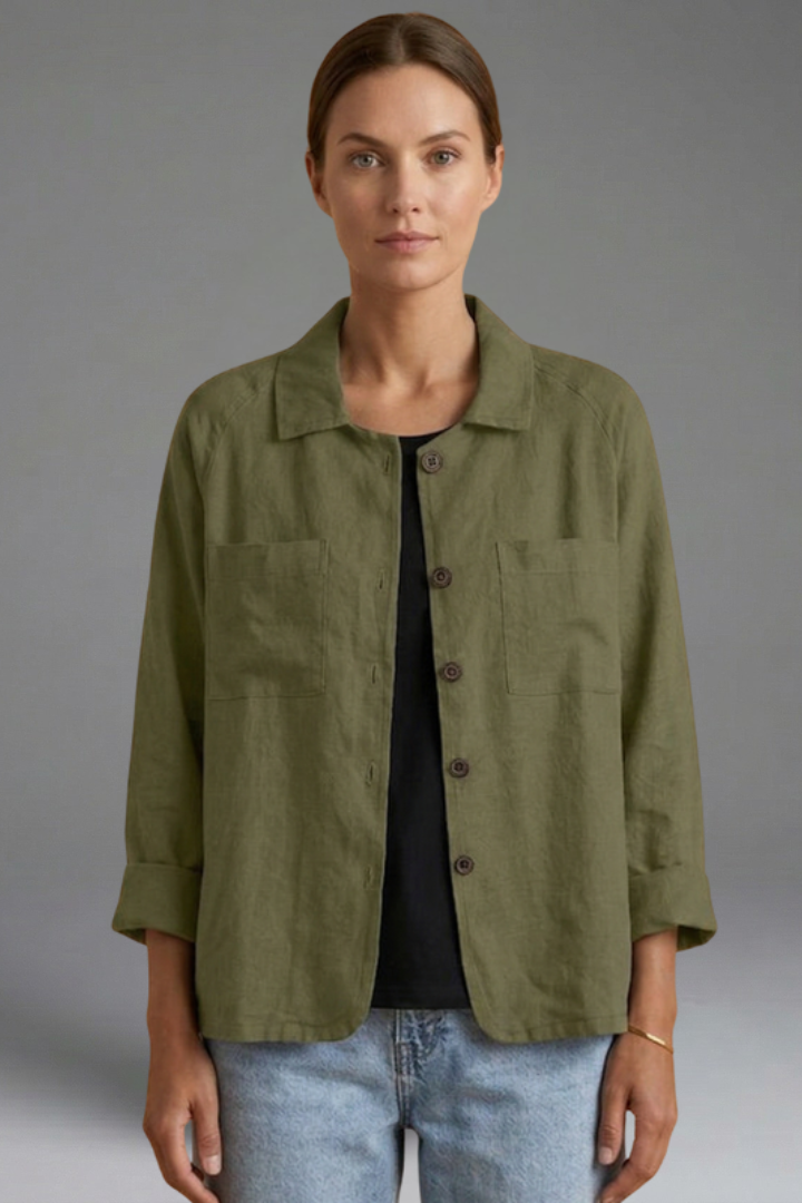 Women’s Blouse with Round Neck and Button Fastening