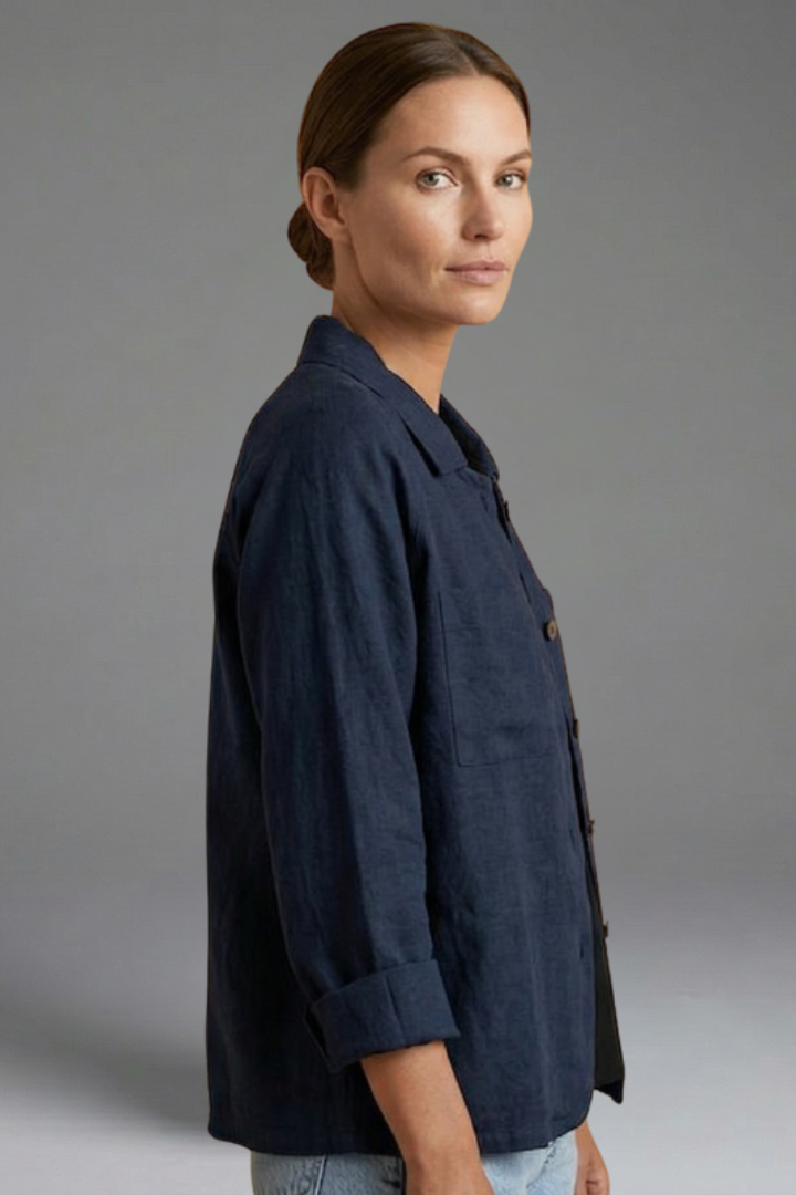 Women’s Blouse with Round Neck and Button Fastening