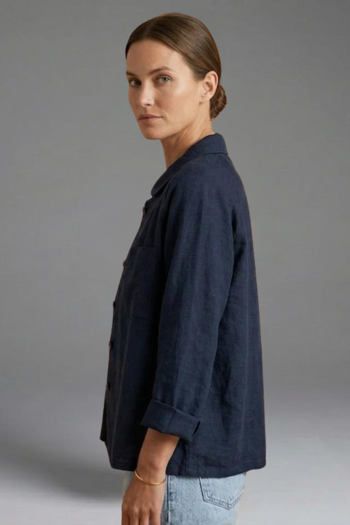 Women’s Blouse with Round Neck and Button Fastening