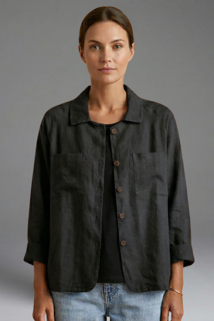 Women’s Blouse with Round Neck and Button Fastening