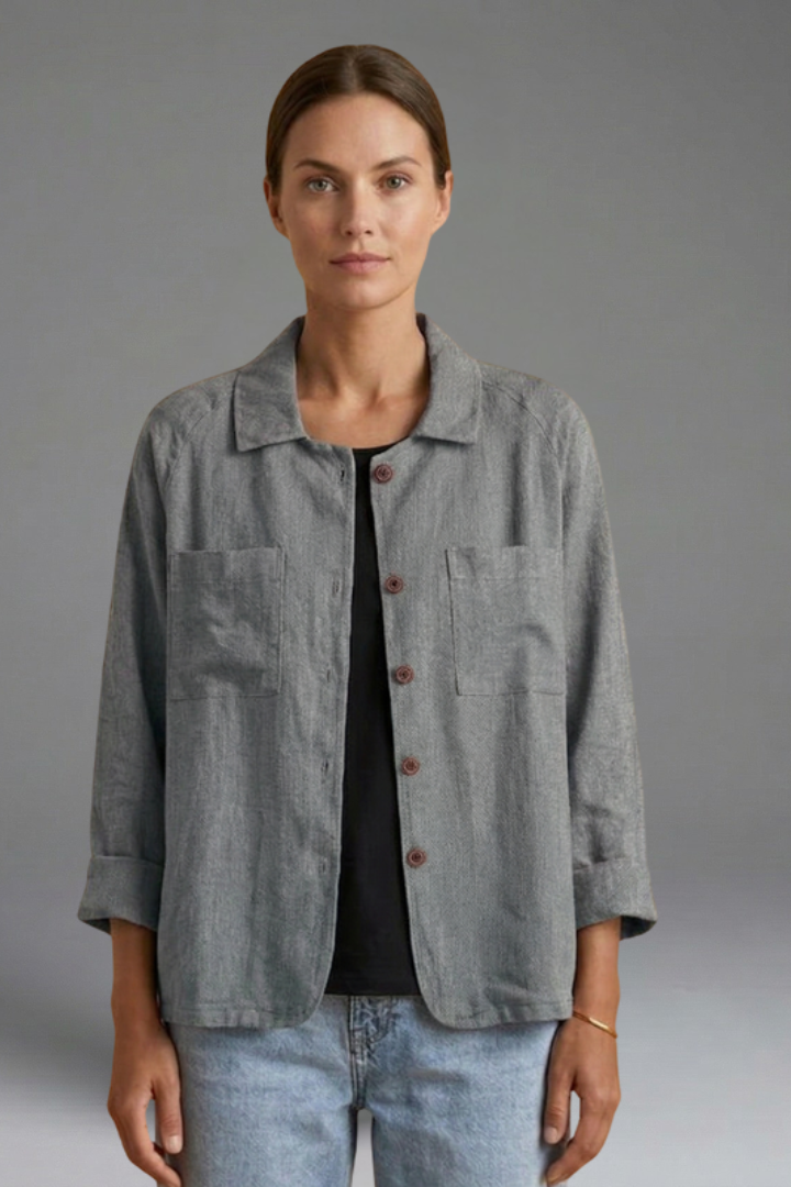 Women’s Blouse with Round Neck and Button Fastening