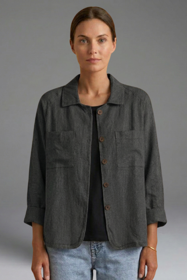 Women’s Blouse with Round Neck and Button Fastening