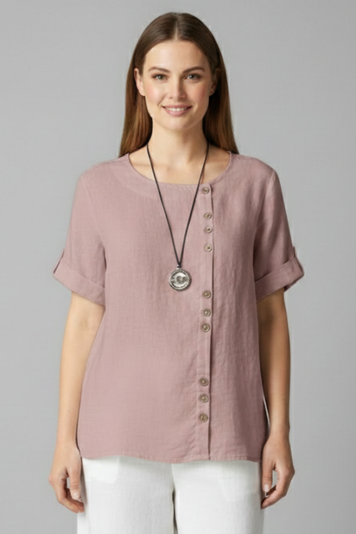 Women’s T-Shirt with Round Neckline and Button Front