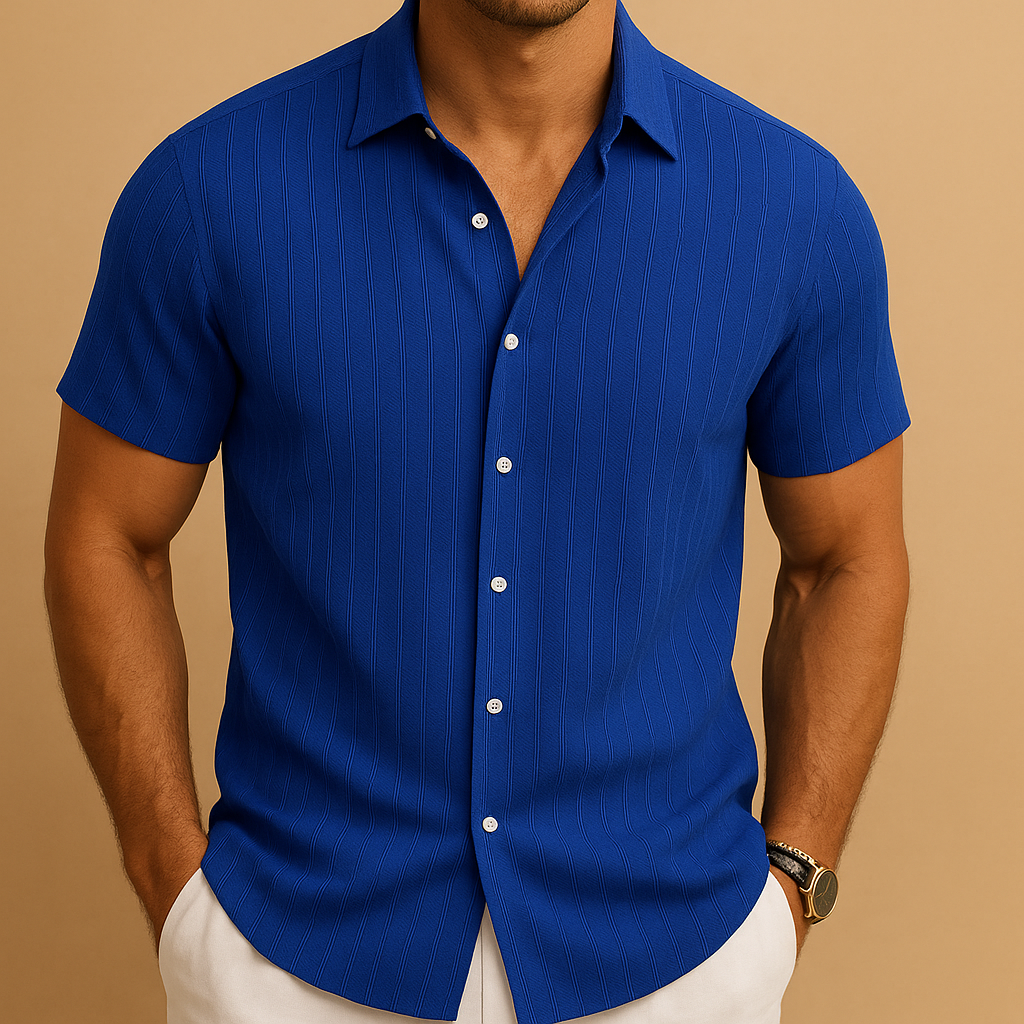 Men’s breathable short sleeve shirt with classic collar and lightweight design, perfect for summer days, casual outings, and work.