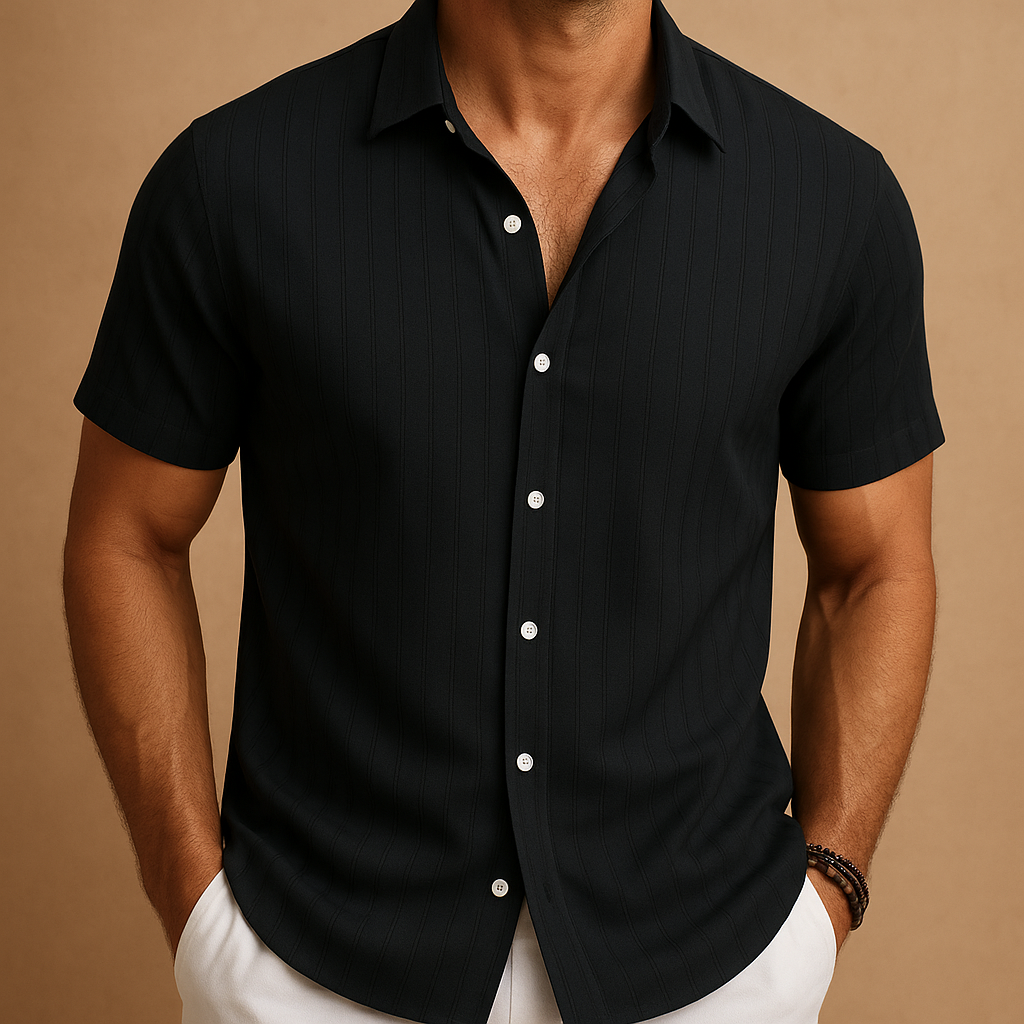 Men’s breathable short sleeve shirt with classic collar and lightweight design, perfect for summer days, casual outings, and work.
