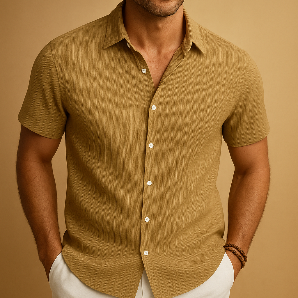 Men’s breathable short sleeve shirt with classic collar and lightweight design, perfect for summer days, casual outings, and work.