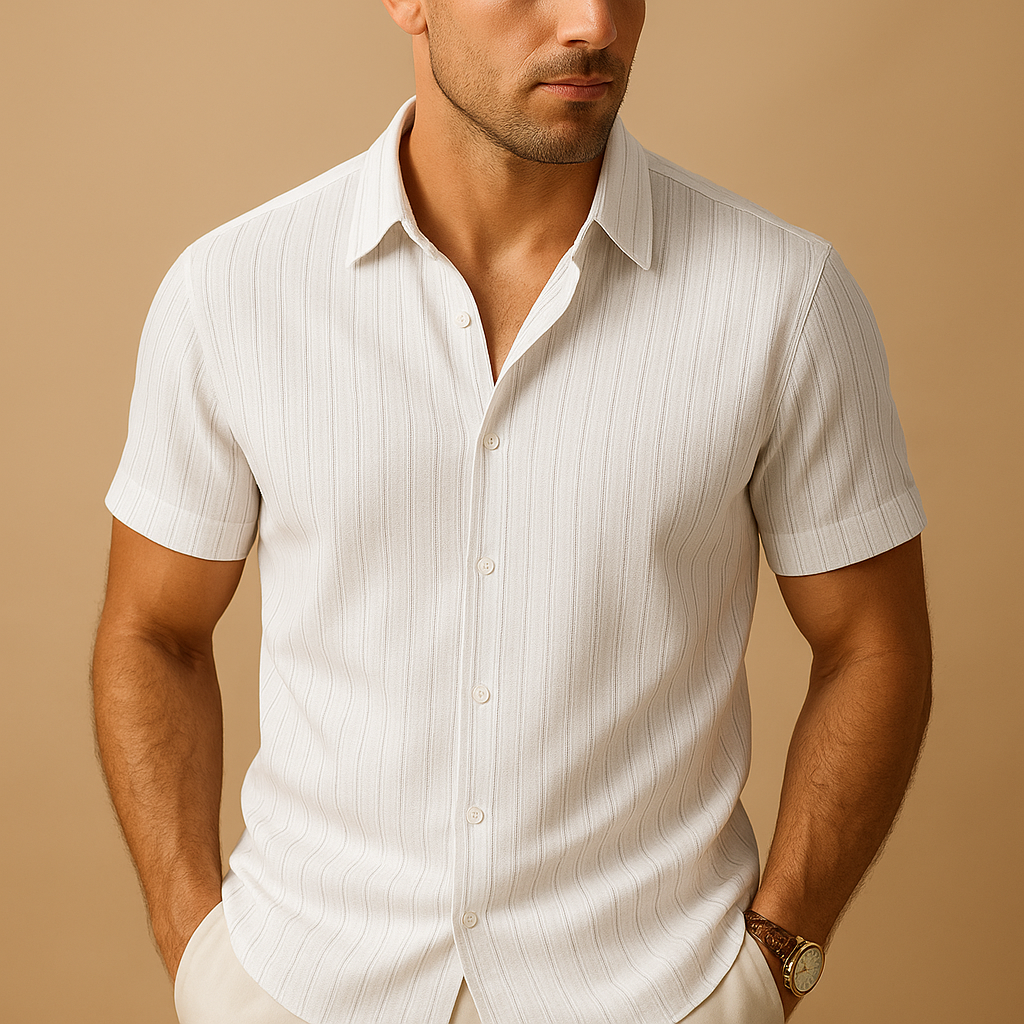 Men’s breathable short sleeve shirt with classic collar and lightweight design, perfect for summer days, casual outings, and work.