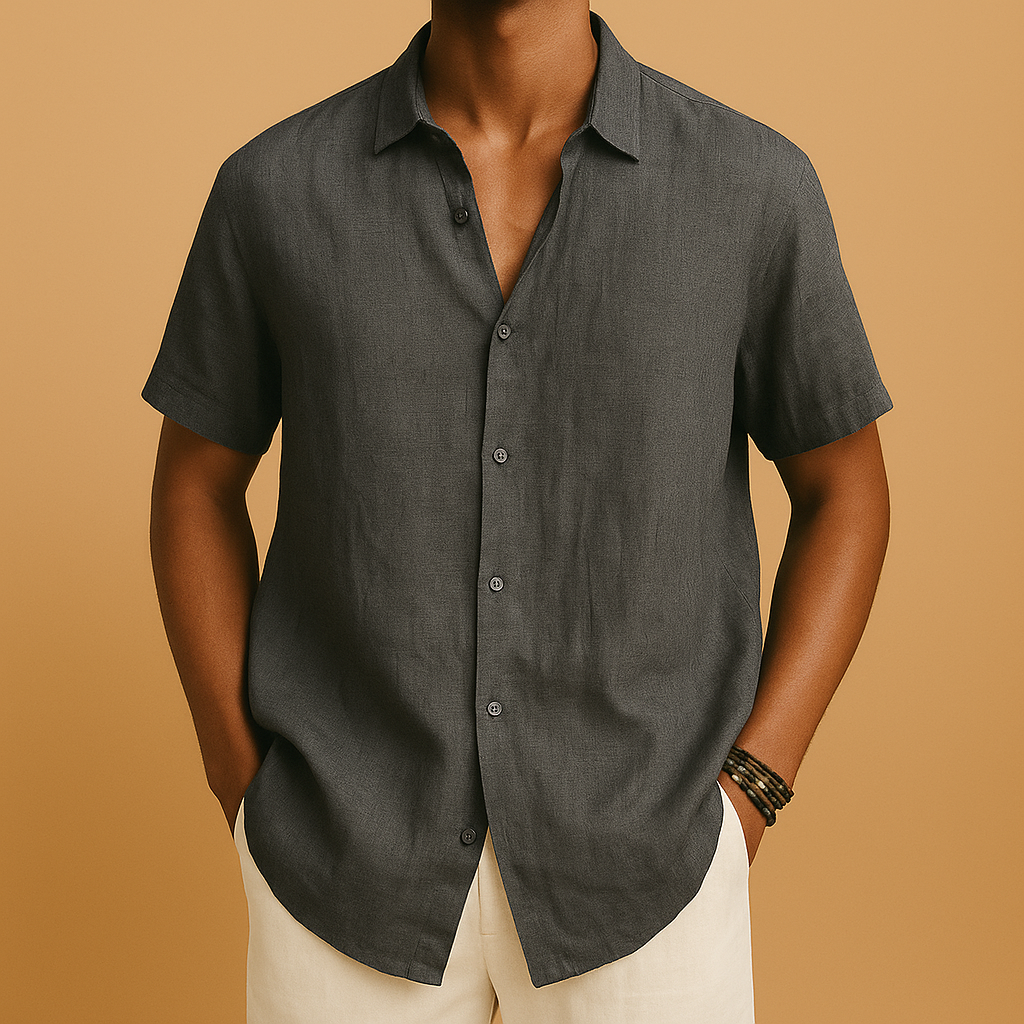 Men’s casual short sleeve summer shirt with button detail and solid color design, ideal for vacations, beach days, and everyday wear.