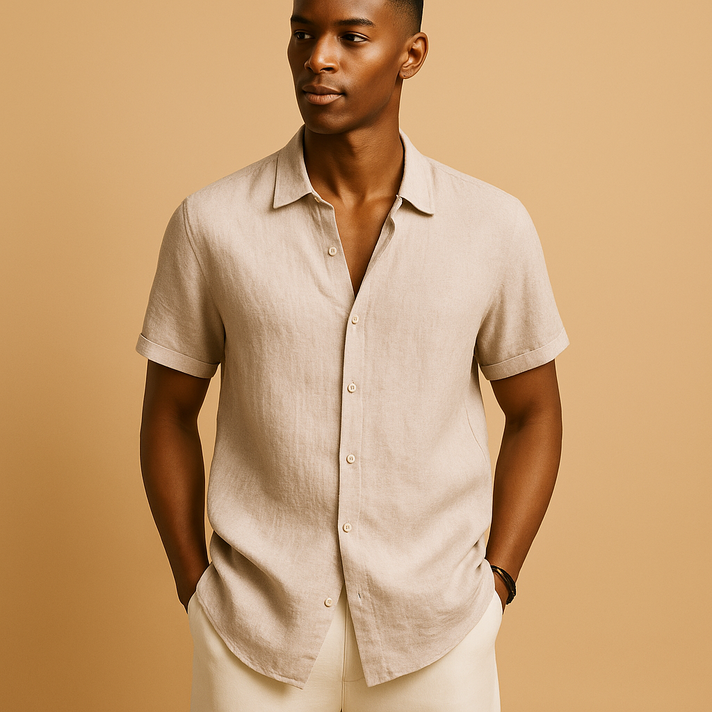 Men’s casual short sleeve summer shirt with button detail and solid color design, ideal for vacations, beach days, and everyday wear.