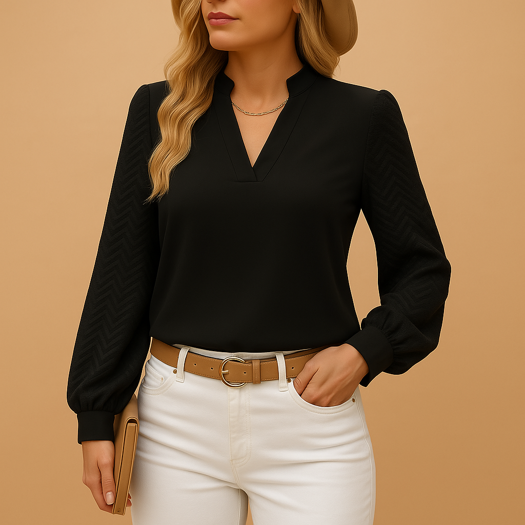 Women’s flowy V-neck elegant top with a loose fit, suitable for work, casual outfits, and layered looks.