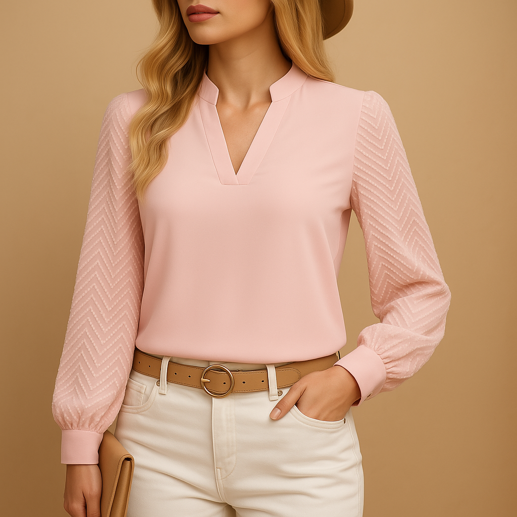 Women’s flowy V-neck elegant top with a loose fit, suitable for work, casual outfits, and layered looks.