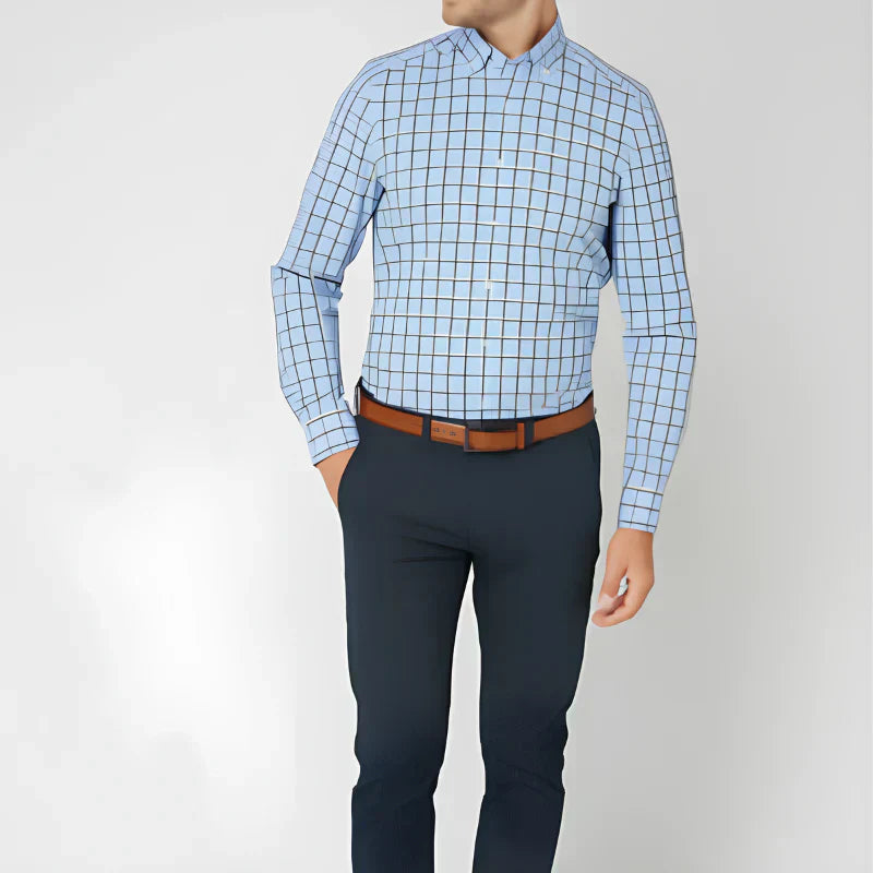 Men’s check shirt with a button closure, tailored fit, and classic check pattern, ideal for casual outings, smart-casual events, weekend wear, and layered outfits.