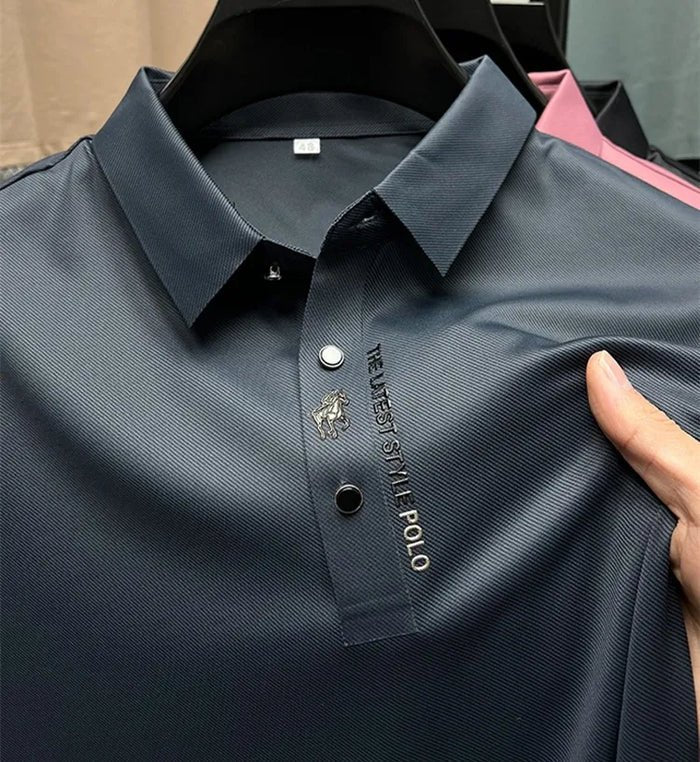 Men’s polo shirt with a stretch fit, classic collar, and short sleeves, ideal for office wear, weekend outings, casual gatherings, and everyday styling.