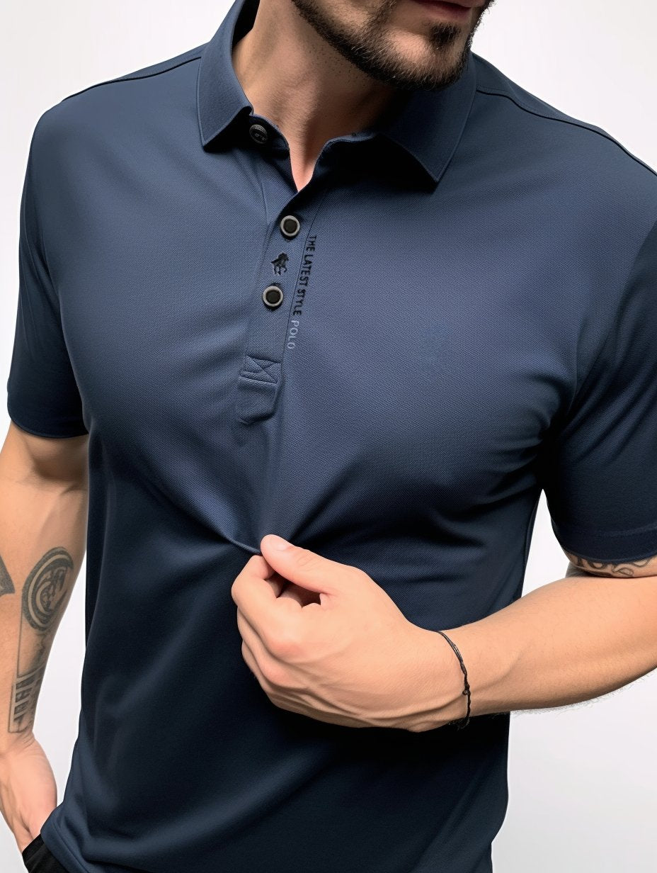 Men’s polo shirt with a stretch fit, classic collar, and short sleeves, ideal for office wear, weekend outings, casual gatherings, and everyday styling.