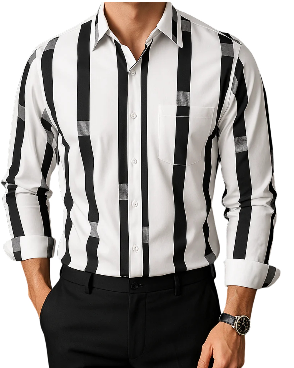 Men’s shirt with a tailored fit, button closure, and classic collar, ideal for office wear, business meetings, formal events, and smart-casual occasions.