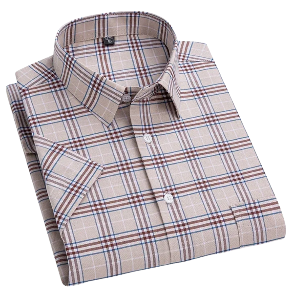 Men’s short sleeve shirt with a tailored fit and button closure, ideal for summer outings, vacations, weekend wear, and casual gatherings.