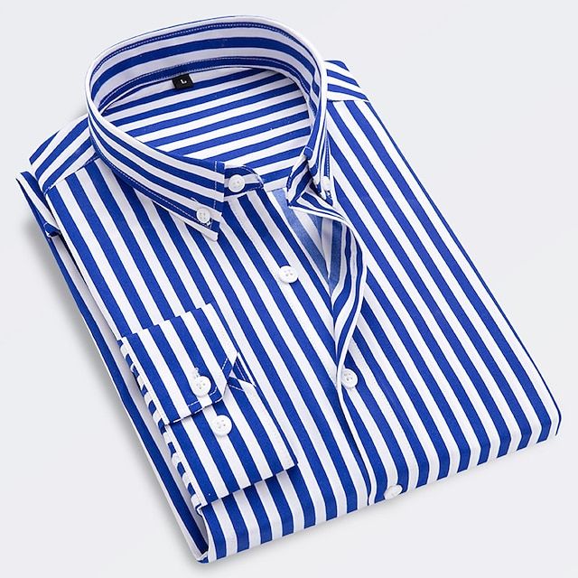 Men’s striped shirt with a slim fit, button closure, and classic striped pattern, ideal for summer outings, beach days, and casual wear.